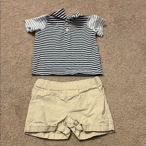 Carter's Blue Striped Shirt and Tan Shorts Set